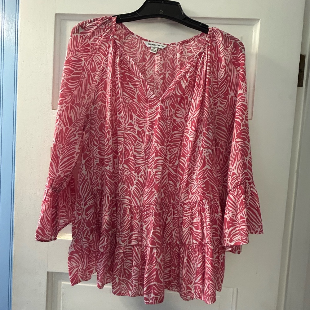 Counterparts Pink Leaf Pattern Blouse